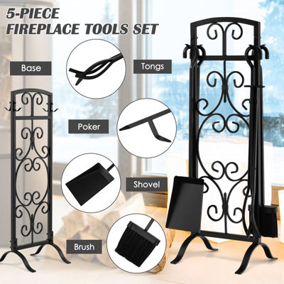 Costway 5 Piece Fireplace Tool Set Fire Place Accessories with Easy-To-Grab Handles - 6