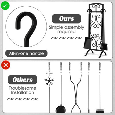 Costway 5 Piece Fireplace Tool Set Fire Place Accessories with Easy-To-Grab Handles - 7