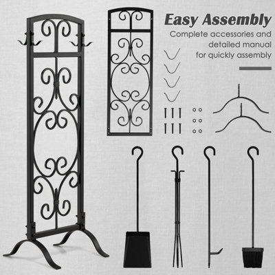 Costway 5 Piece Fireplace Tool Set Fire Place Accessories with Easy-To-Grab Handles - 9