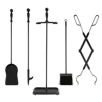 Costway 5-Piece Fireplace Tools Accessories Set Wood Stove Kit Poker Tong Brush Shovel