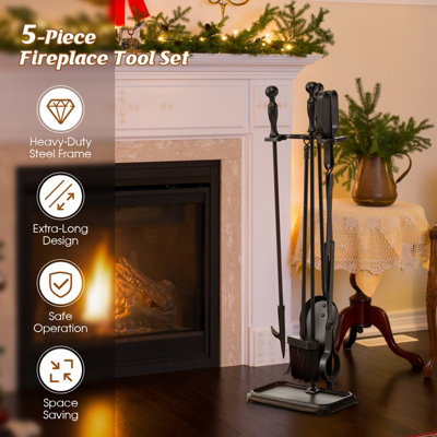 Costway 5-Piece Fireplace Tools Accessories Set Wood Stove Kit Poker Tong Brush Shovel - 3