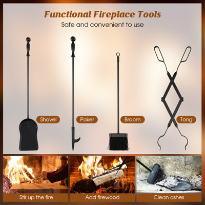 Costway 5-Piece Fireplace Tools Accessories Set Wood Stove Kit Poker Tong Brush Shovel - 4