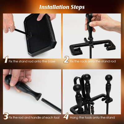 Costway 5-Piece Fireplace Tools Accessories Set Wood Stove Kit Poker Tong Brush Shovel - 5