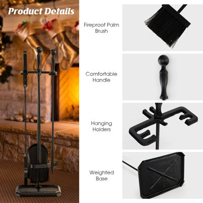 Costway 5-Piece Fireplace Tools Accessories Set Wood Stove Kit Poker Tong Brush Shovel - 6