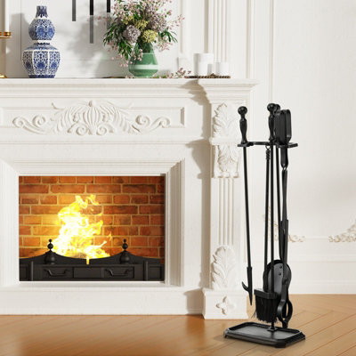 Costway 5-Piece Fireplace Tools Accessories Set Wood Stove Kit Poker Tong Brush Shovel - 7
