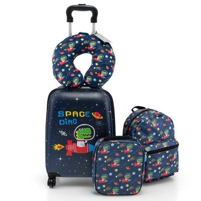 Costway 5 Piece Kids Luggage Set Carry-on Children Rolling Suitcase Set w/ Backpack