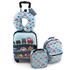 Costway 5 Piece Kids Luggage Set Carry-on Children Rolling Suitcase Set w/ Backpack