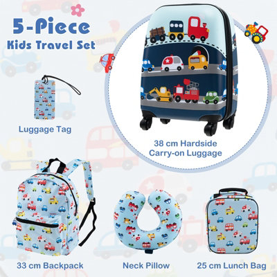 Costway 5 Piece Kids Luggage Set Carry-on Children Rolling Suitcase Set w/ Backpack - 4