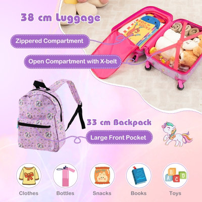 Costway 5 Piece Kids Luggage Set Carry on Children Rolling Suitcase Set w Backpack