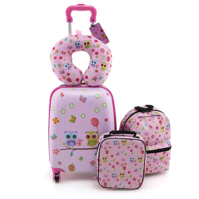 Costway 5 Piece Kids Luggage Set Carry-on Children Rolling Suitcase Set w/ Backpack