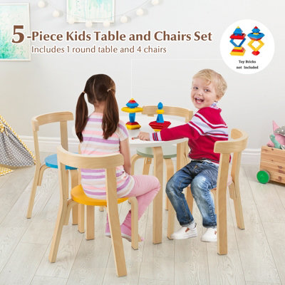 Costway 5 Piece Kids Table and Chair Set Children Wooden Activity Table 4 Curved Chairs