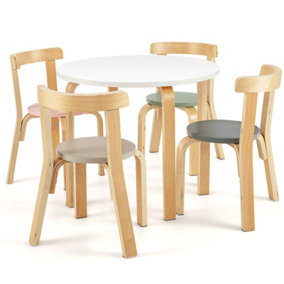 Costway 5-Piece Kids Table and Chair Set Children Wooden Activity Table 4 Curved Chairs