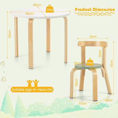 Costway 5 Piece Kids Table and Chair Set Children Wooden Activity Table 4 Curved Chairs