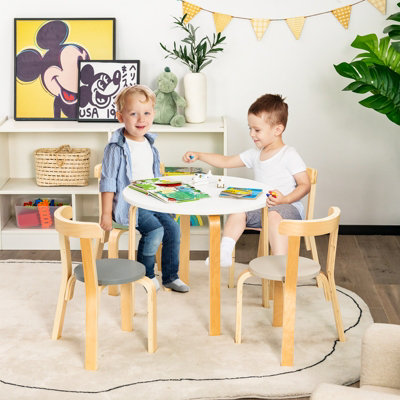 Costway 5 Piece Kids Table and Chair Set Children Wooden Activity Table 4 Curved Chairs DIY at B Q