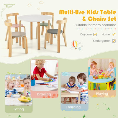Kids Wooden Table & Stool Set - 5-Piece Activity Table For Toddlers & Children