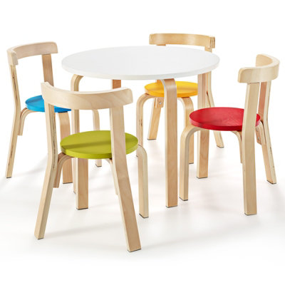 Costway 5-Piece Kids Table and Chair Set Children Wooden Activity Table 4 Curved Chairs