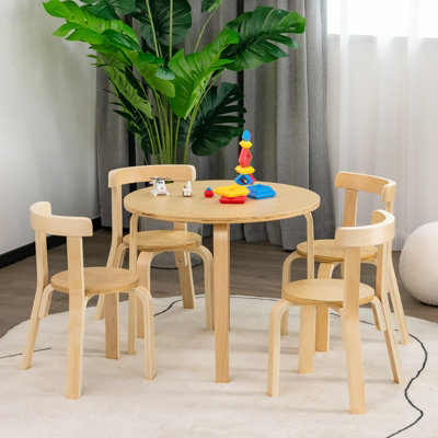 Costway 5-Piece Kids Table And Chair Set Children Wooden Activity Table ...