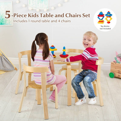 Costway 5 Piece Kids Table and Chair Set Children Wooden Activity Table 4 Curved Chairs