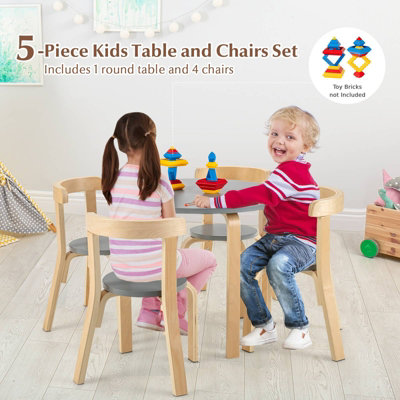 Costway 5-Piece Kids Table and Chair Set Children Wooden Activity Table 4 Curved Chairs - 3