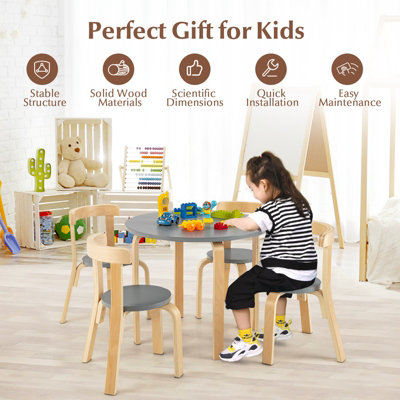 Costway 5-Piece Kids Table and Chair Set Children Wooden Activity Table 4 Curved Chairs - 4