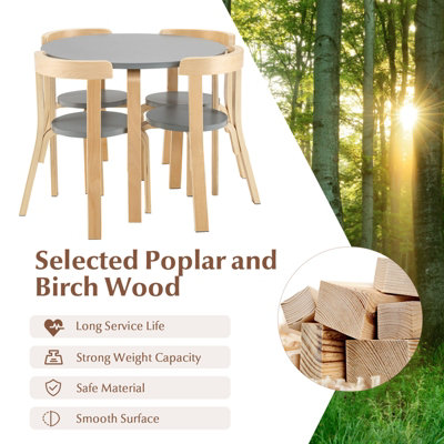 Costway 5-Piece Kids Table and Chair Set Children Wooden Activity Table 4 Curved Chairs - 6