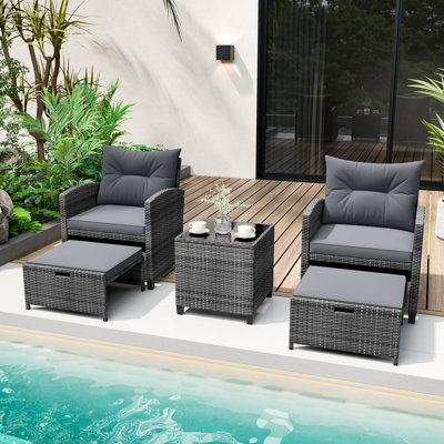 COSTWAY 5 Piece Outdoor PE Rattan Conversation Set w/ 2 Chairs & Coffee ...