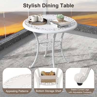 CLkPde Bistro Table And Chairs Set Of 2 Outdoor -3 Piece Outdoor Patio Set Rose Pattern Cast Aluminum Patio Bistro Set Garden Balcony Durable Rust All Weathe