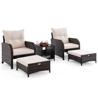 Costway 5 Piece Patio Conversation Set Outdoor Rattan Sofa Set w/ Cushions