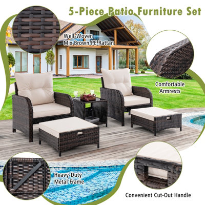 Costway 5 Piece Patio Conversation Set Outdoor Rattan Sofa Set w/ Cushions - 9
