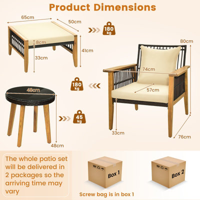 Costway 5 Piece Patio Furniture Set Garden Wicker Woven Chair Set w/ Coffee Table & 2 Ottomans - 3