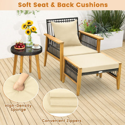 Costway 5 Piece Patio Furniture Set Garden Wicker Woven Chair Set w/ Coffee Table & 2 Ottomans - 5