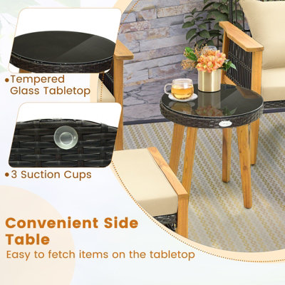 Costway 5 Piece Patio Furniture Set Garden Wicker Woven Chair Set w/ Coffee Table & 2 Ottomans - 6