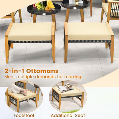 Costway 5 Piece Patio Furniture Set Garden Wicker Woven Chair Set w/ Coffee Table & 2 Ottomans - 7