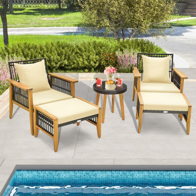 Costway 5 Piece Patio Furniture Set Garden Wicker Woven Chair Set w/ Coffee Table & 2 Ottomans - 9