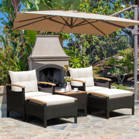 Costway 5 Piece Patio Rattan Furniture Set Wicker Lounge Chair and Ottoman Set W/ Table