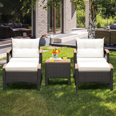 Costway 5 Piece Patio Rattan Furniture Set Wicker Lounge Chair and Ottoman Set W/ Table - 3