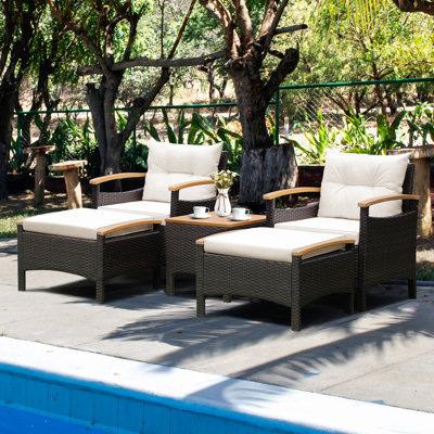 Costway 5 Piece Patio Rattan Furniture Set Wicker Lounge Chair and Ottoman Set W/ Table - 4