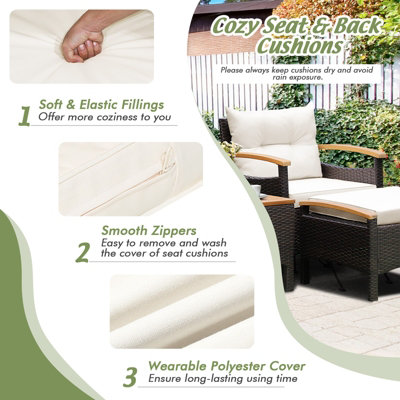 Costway 5 Piece Patio Rattan Furniture Set Wicker Lounge Chair and Ottoman Set W/ Table - 6