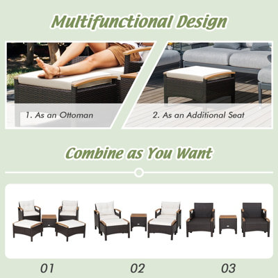 Costway 5 Piece Patio Rattan Furniture Set Wicker Lounge Chair and Ottoman Set W/ Table - 7