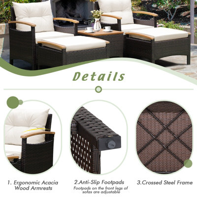 Costway 5 Piece Patio Rattan Furniture Set Wicker Lounge Chair and Ottoman Set W/ Table - 8