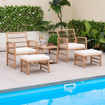 Costway 5 Piece Patio Wicker Sofa Set Outdoor Rattan Conversation Set w/ Seat Cushions - 4