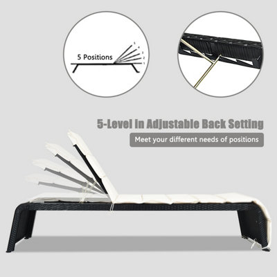 Costway 5-Position Adjustable Rattan Chair with Thick Cushion Outdoor - 5
