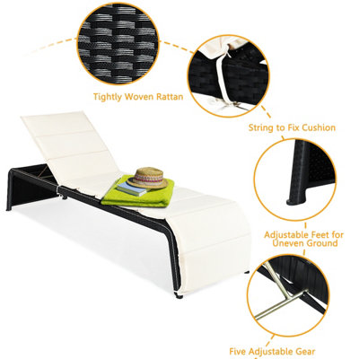 Costway 5-Position Adjustable Rattan Chair with Thick Cushion Outdoor - 8