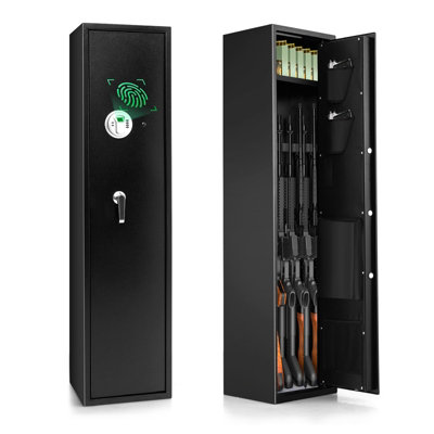 Biometric Gun Safe For 5-8 Rifles & Pistols - Fingerprint Lock Quick Access Safe With Adjustable Shelves & Alarm For Home Defense