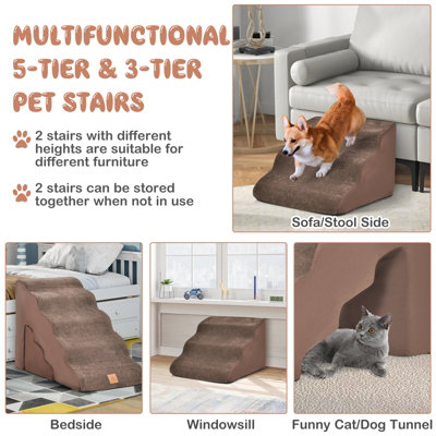 Costway 5-Tier & 3-Tier Dog Stairs Foam Dog Ramp Non-Slip Pet Ladder ...