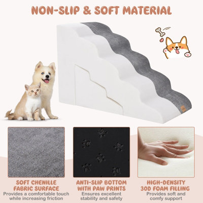 Costway 5-Tier & 3-Tier Dog Stairs Foam Dog Ramp Non-Slip Pet Ladder High-Density Sponge - 5