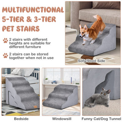 Costway 5-Tier & 3-Tier Dog Stairs Foam Dog Ramp Non-Slip Pet Ladder High-Density Sponge - 9