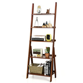 Costway 5-Tier Bamboo Ladder Shelf Freestanding Display Storage Rack Plant Stand