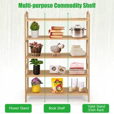Costway 5-Tier Bamboo Shoe Rack Organizer Freestanding Wooden Display Shelf Plant Stand - 8