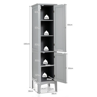 Costway 5-Tier Bathroom Freestanding High Cabinet Storage Cabinet Organizer w/ 2 Shelves